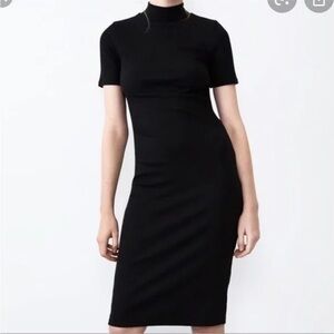Zara Turtleneck Dress Fitted Rib Mock Neck midi